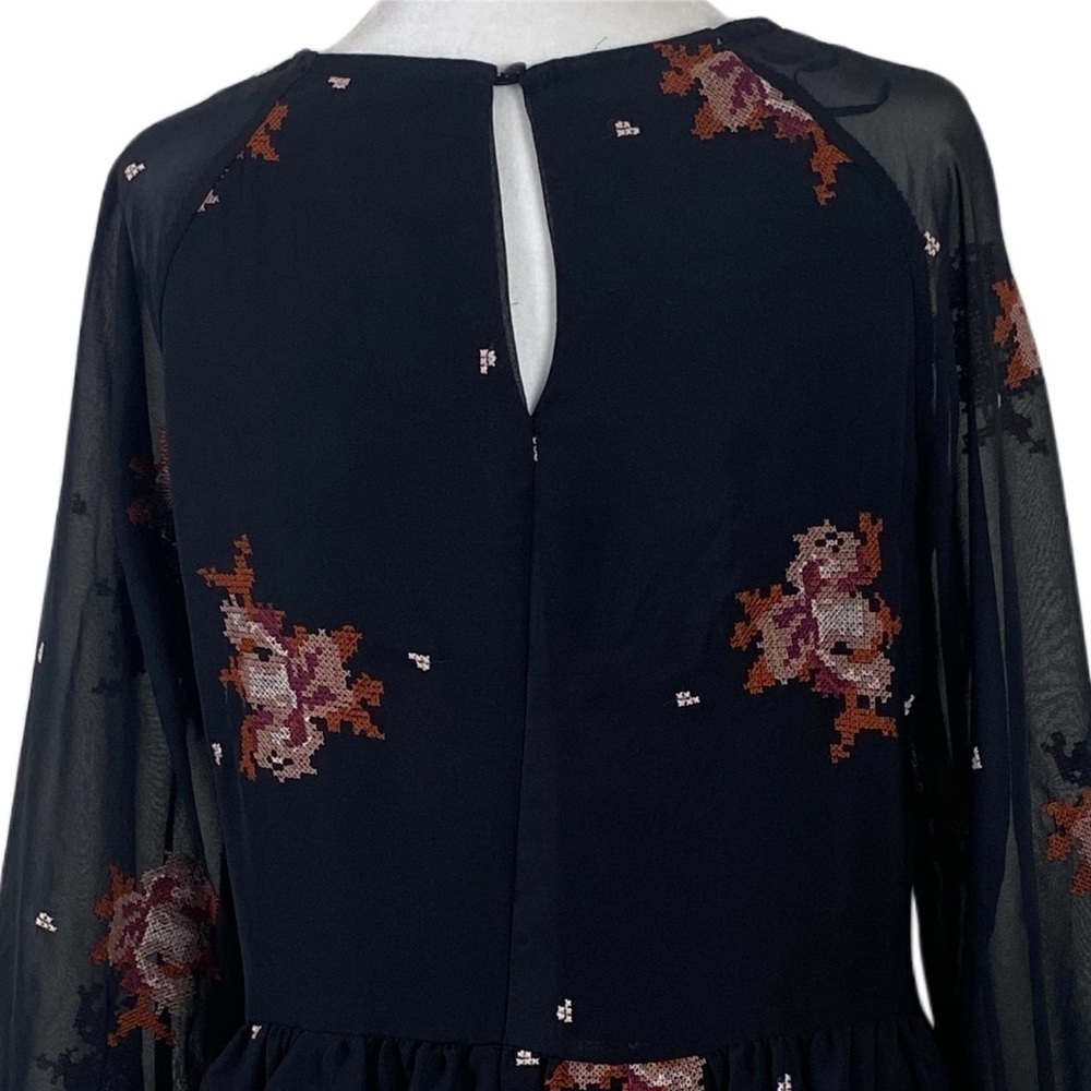 Blue Rain Floral Embroidered Ballon Sleeve Peplum Top Size Small - Picture 5 of 12